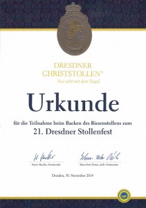 Urkunde 21. Dresdner Stollenfest